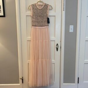 Needle & Thread Blush Pink Embellished Tulle Maxi Dress